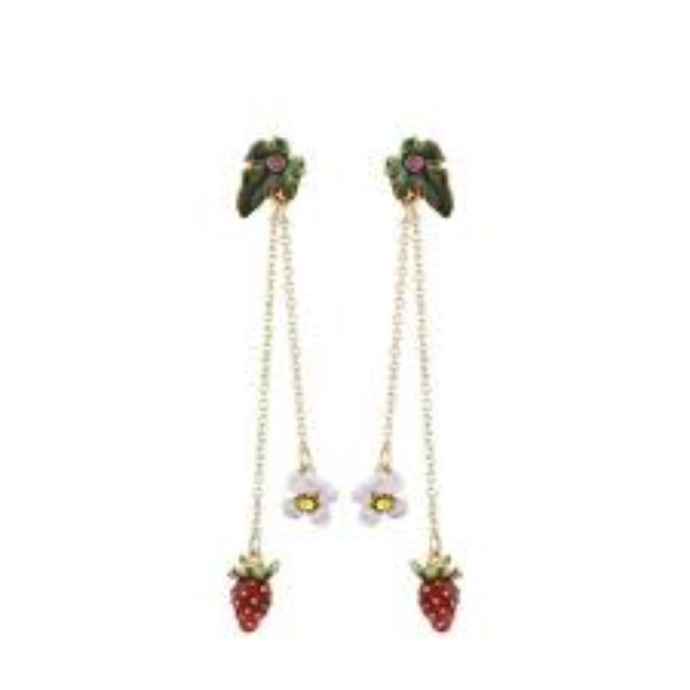 Les Nereides Royal Garden Strawberry And Flower Chain Stud Earrings